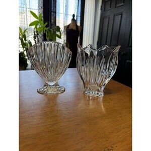 Lead Crystal vases Shell fan & Lotus designs Gotham & Waterford . Wedding decor